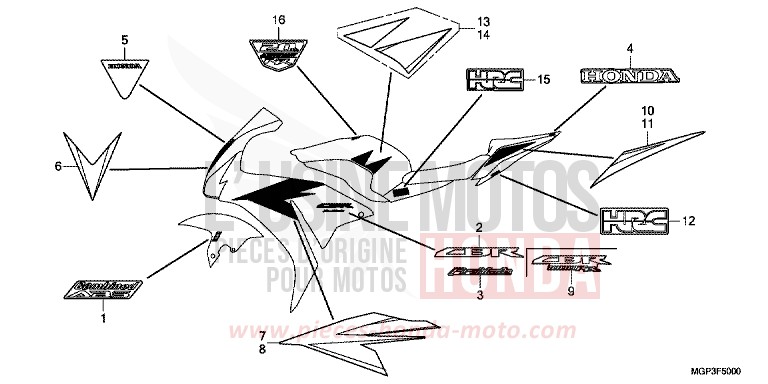 RAYURE/MARQUE (CBR1000RRC/RAC) von CBR1000RR "Fireblade" PEARL SUNBEAM WHITE (NHA66EA) von 2012